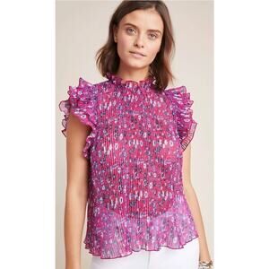 Anthropologie Frieda Pink Accordion Pleated Ruffle Top – Size Small